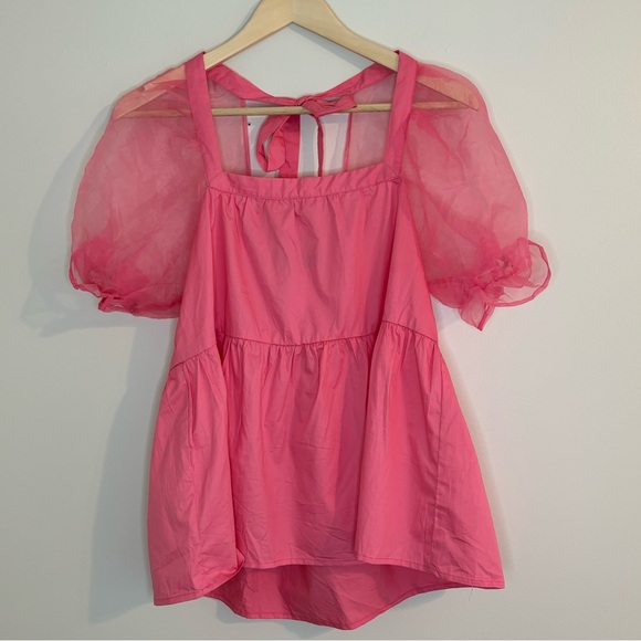 Pomander Place pink puff sleeve blouse - Picture 2 of 9